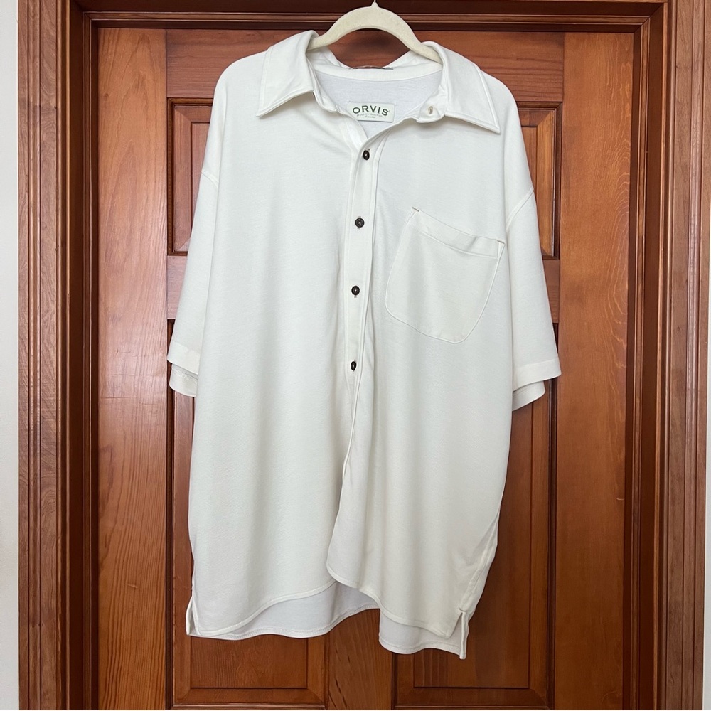 ORVIS Men’s Off White Short Sleeve Tencel Shirt in Size XL